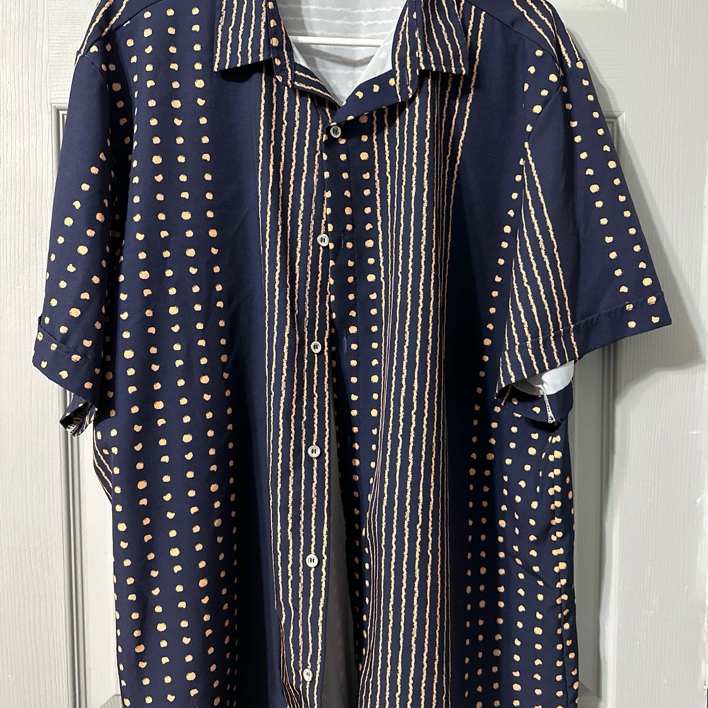 Blue and Cream Casual Button Down Shirt with Striking Patterns